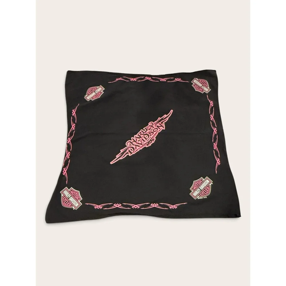 Vintage 2004 Harley Davidson Bandana Black Pink Tribal Bar & Shield Biker Scarf